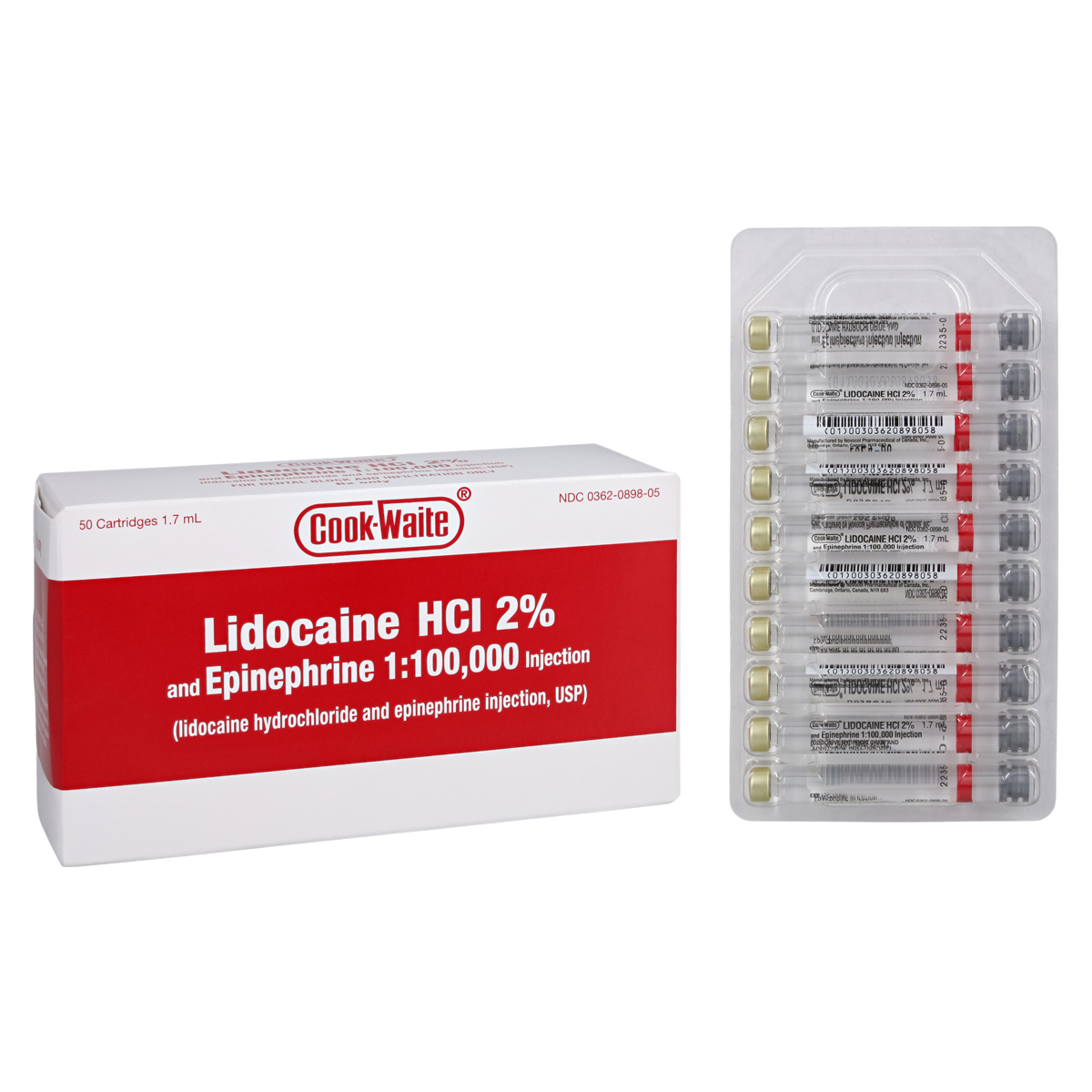Cook Waite Lidocaine HCl 2% Epinephrine 1:100,000 1.7 mL 50/Bx